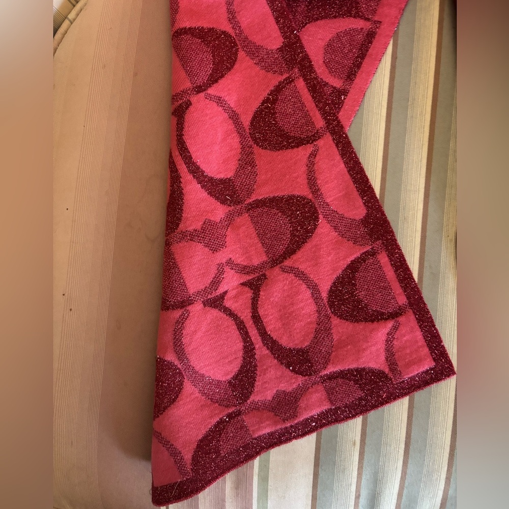 Coach Pink and Red Logo Scarf - Picture 3 of 4